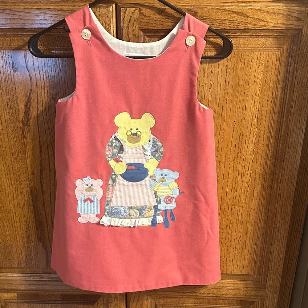 Vintage Chocolate Soup Adorable Pink Bear Print Kids Casual Dress